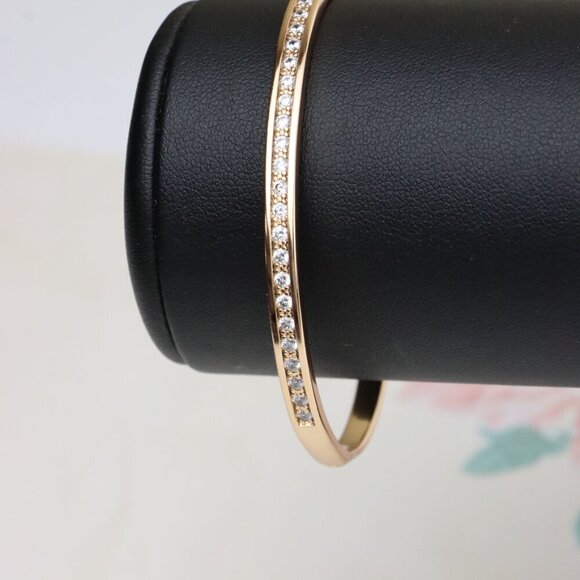 Elegant Rose Gold Bangle with CZ Stones in Sleek Minimal Design, XPBL0415 - Picture 8 of 11
